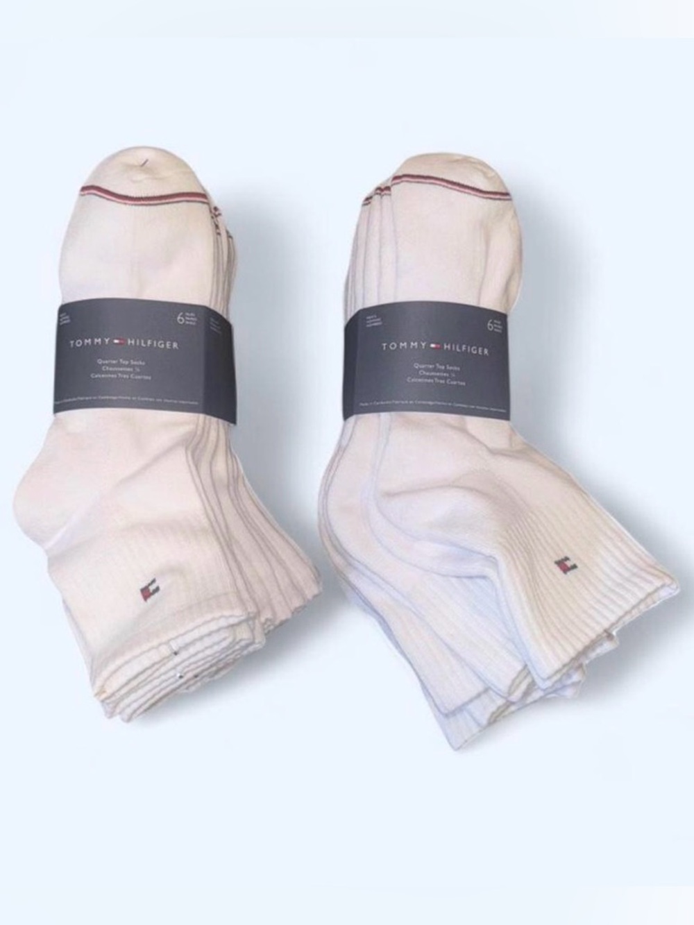 Tommy Hilfiger White “Quarter Top” Crew Socks with Logo - Pack of 6 (2 avail.)